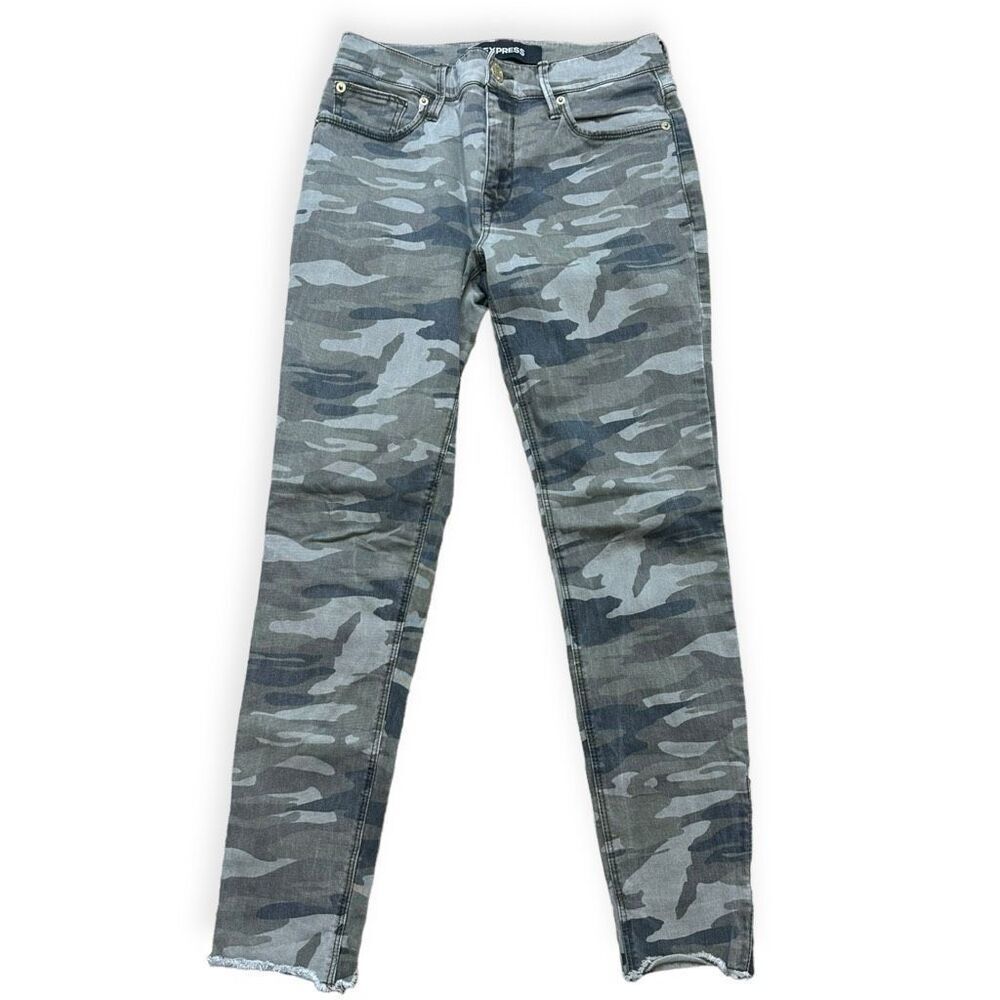 EXPRESS Women's Green Camo Mid Rise Stretch Ankle Zipper Jeans Size 2